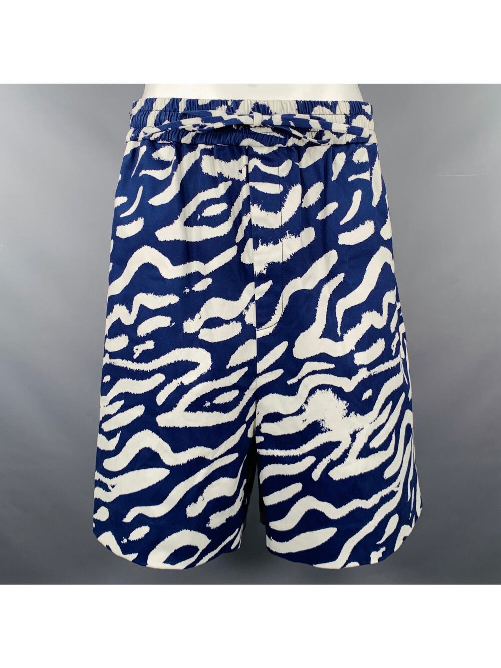PRABAL GURUNG Size M Blue White Lines Graphic Bermuda Shorts